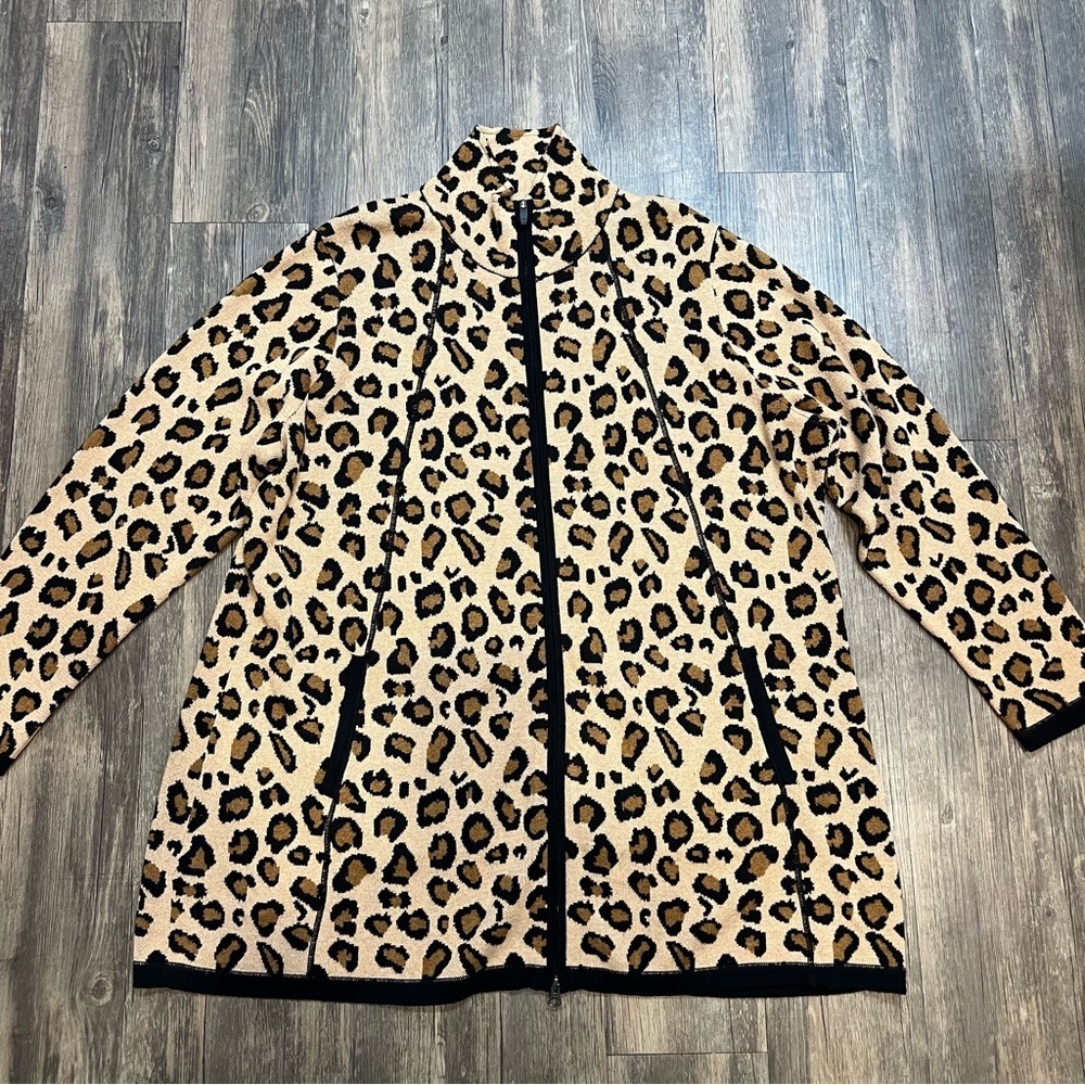 Rachel Zoe Animal Print Longline Zip Up Cardigan Knit Sweater Casual Warm 3X - Picture 10 of 13